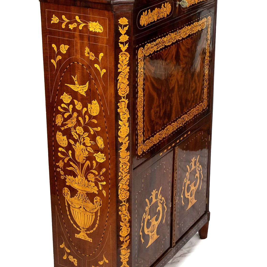 Secretaire Carlo X in Mogano Intarsiato - Olanda, XIX Secolo