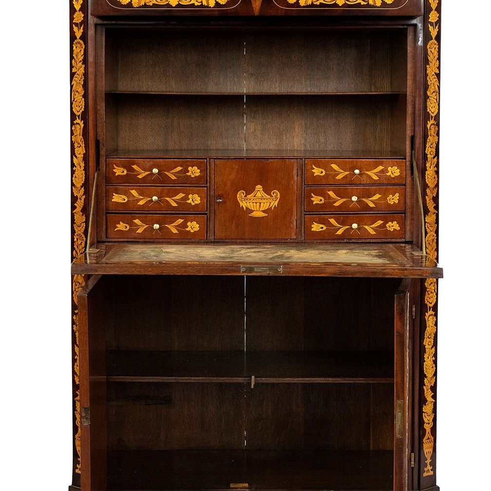 Secretaire Carlo X in Mogano Intarsiato - Olanda, XIX Secolo
