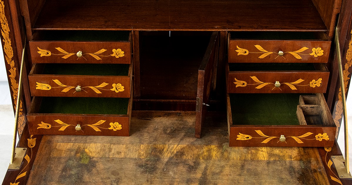 Secretaire Carlo X in Mogano Intarsiato - Olanda, XIX Secolo