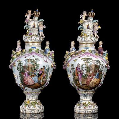 Coppia di Vasi in Porcellana - Germania, Sassonia, XIX Secolo, Manifattura Potschappel (freital-p...