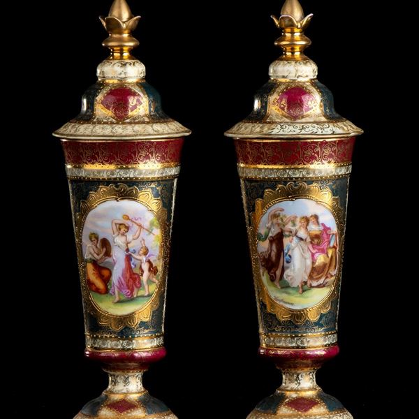 Pair of painted and gilded vases - VIENNA, ca. 1870