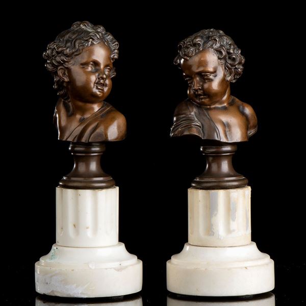 A pair of bronze busts - France, 19th century