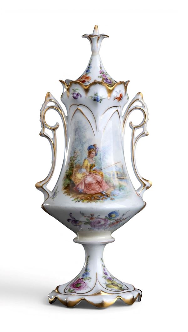 Vaso con coperchio in porcellana di Dresda