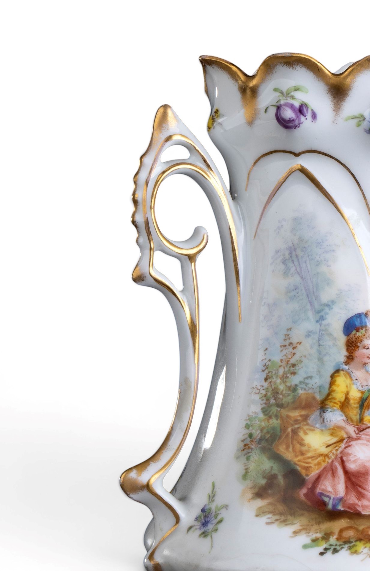 Vaso biansato con coperchio, porcellana di Dresda policroma
