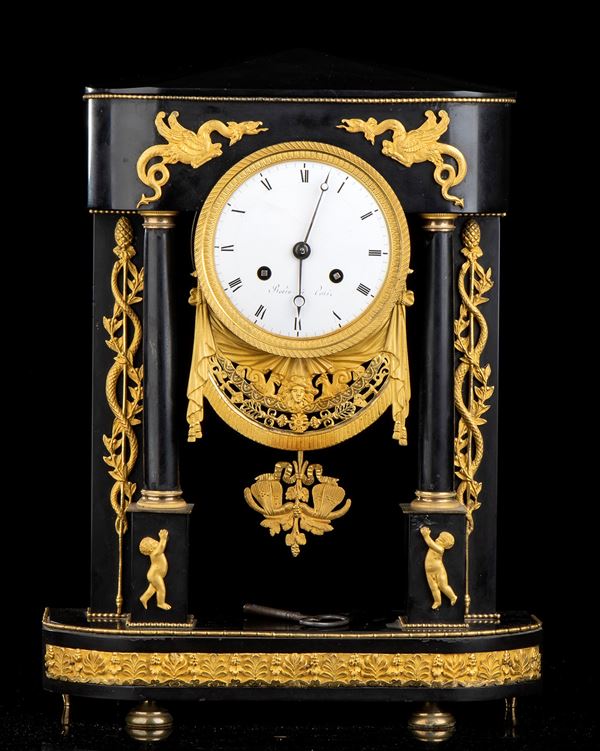 Black Belgian marble mantel clock - France, Paris circa 1815, signed JEAN-JOSEPH ROBIN