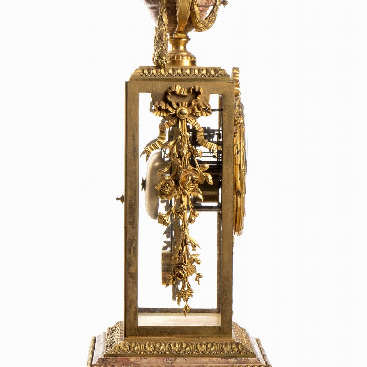 H. Journet & Cie - Trittico francese, orologio e coppia di candelabri in bronzo dorato e marmo, P...