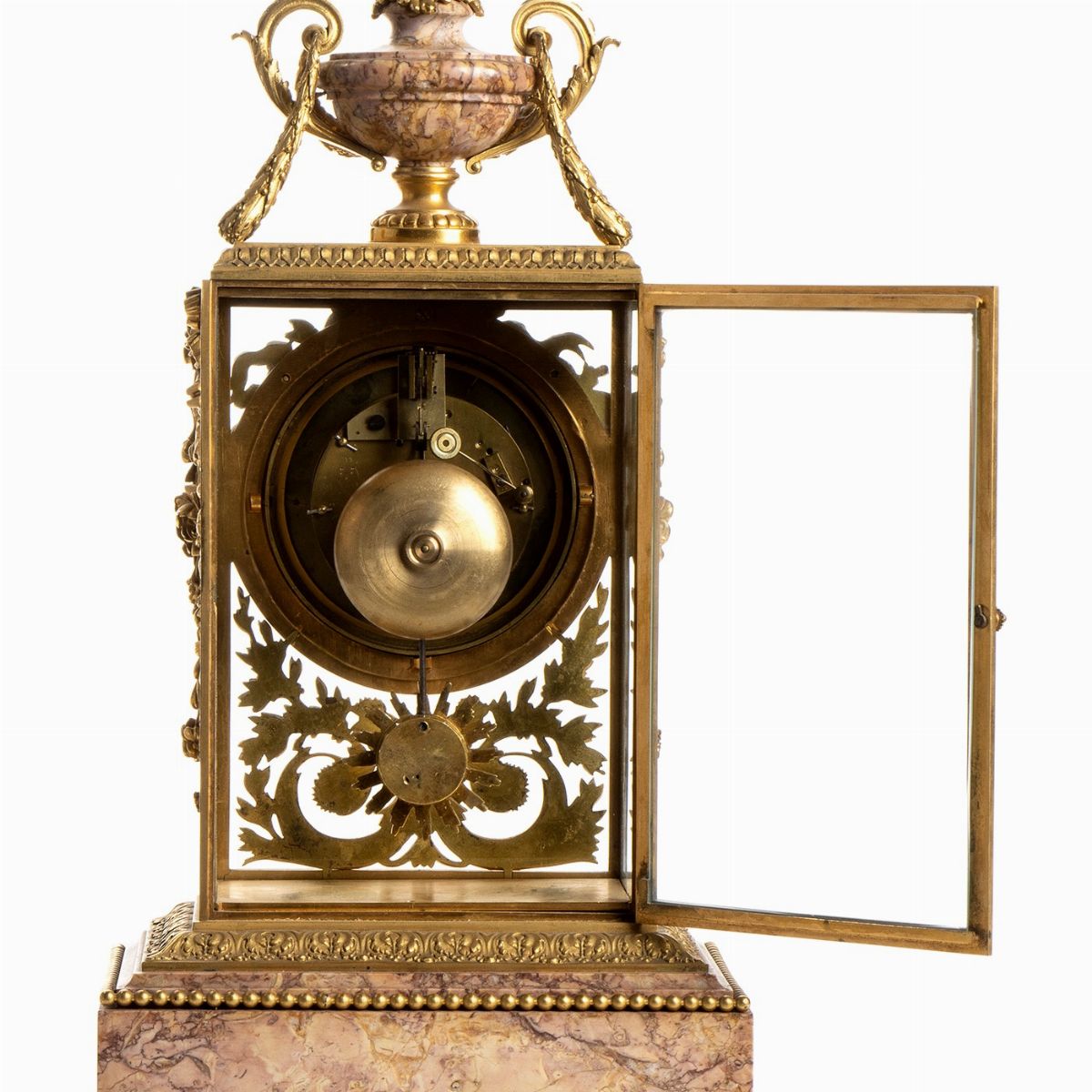 H. Journet & Cie - Trittico francese, orologio e coppia di candelabri in bronzo dorato e marmo, P...