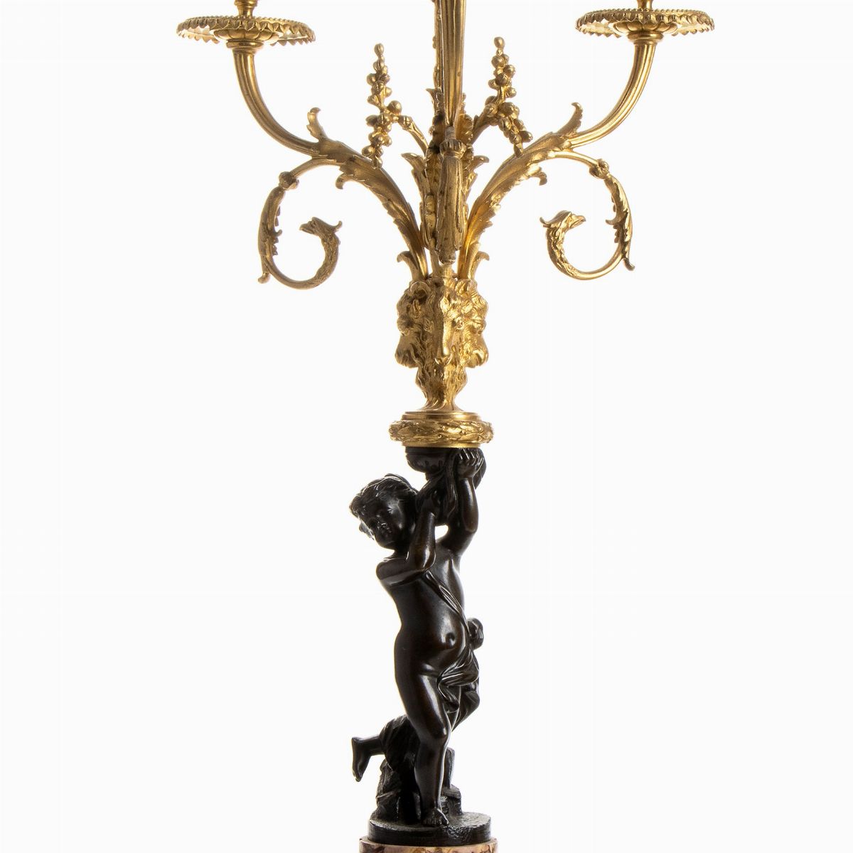 H. Journet & Cie - Trittico francese, orologio e coppia di candelabri in bronzo dorato e marmo, P...