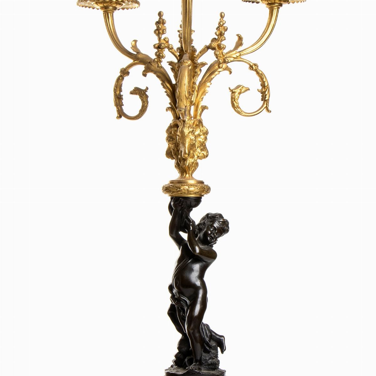 H. Journet & Cie - Trittico francese, orologio e coppia di candelabri in bronzo dorato e marmo, P...