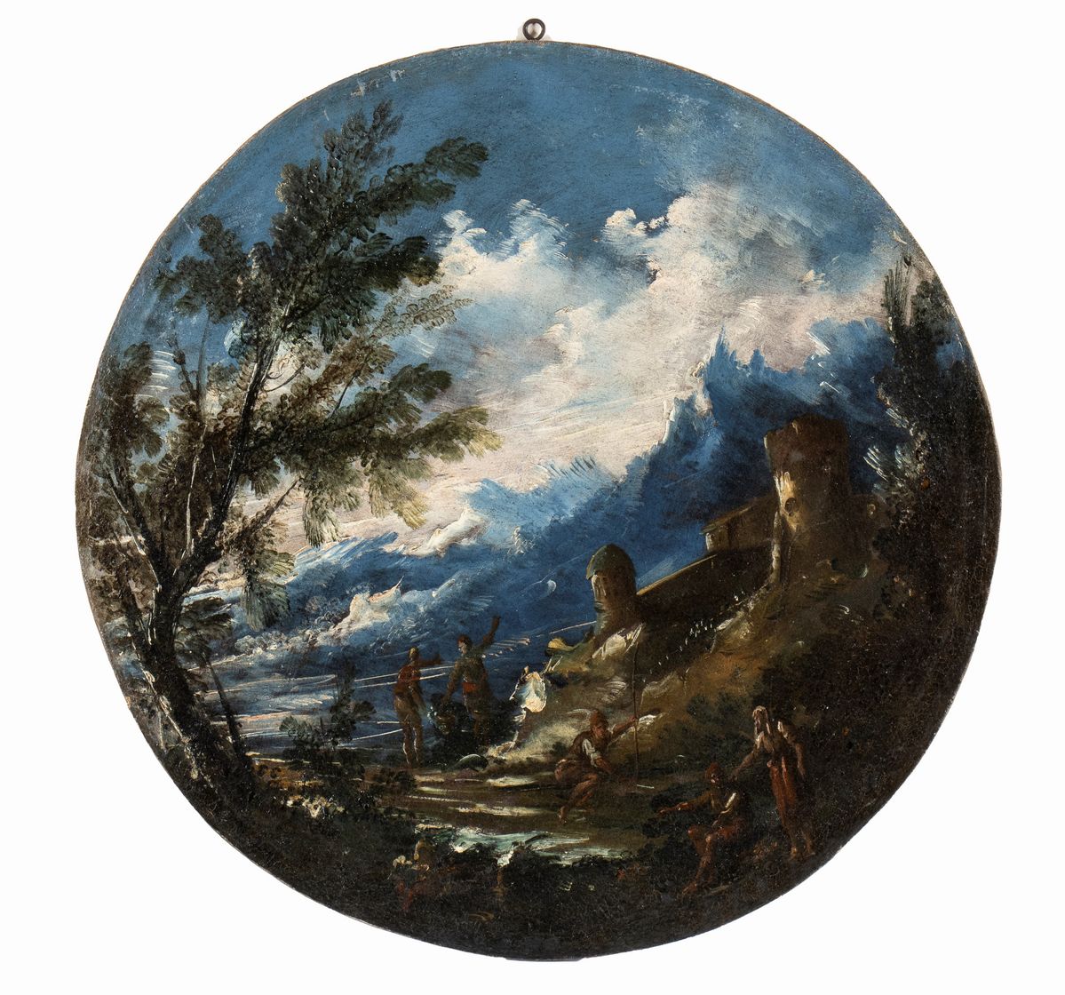 Antonio Francesco Peruzzini - Serie di Quattro Tondi Raffiguranti Paesaggi Fluviali con Figure ed...