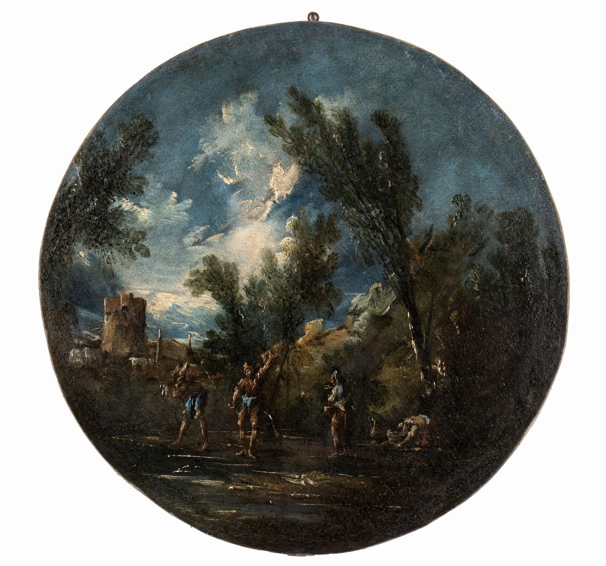Antonio Francesco Peruzzini - Serie di Quattro Tondi Raffiguranti Paesaggi Fluviali con Figure ed...