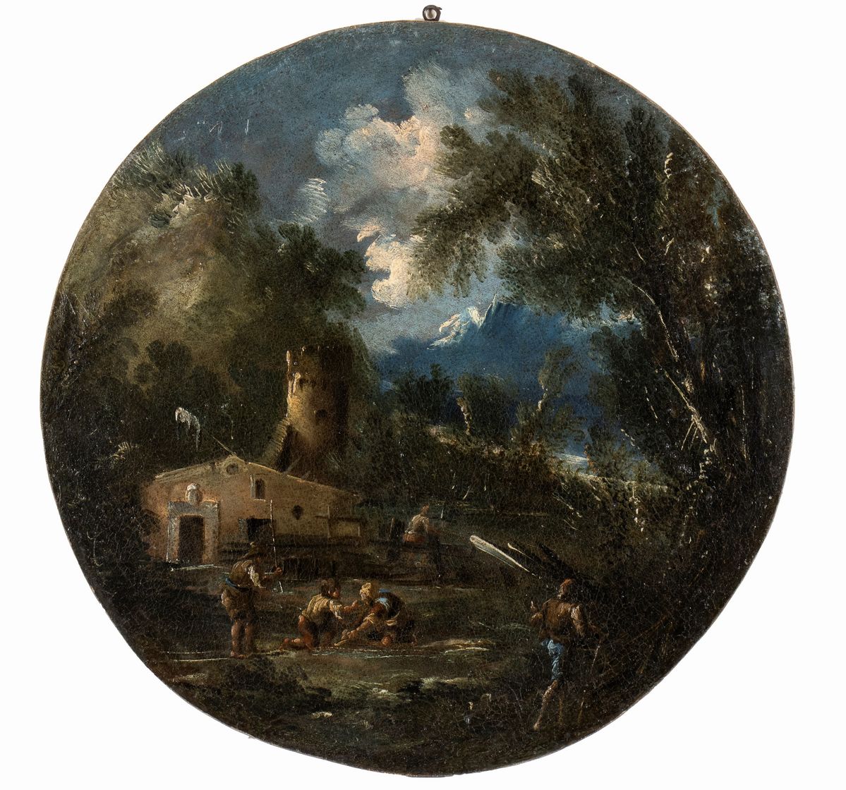 Antonio Francesco Peruzzini - Serie di Quattro Tondi Raffiguranti Paesaggi Fluviali con Figure ed...