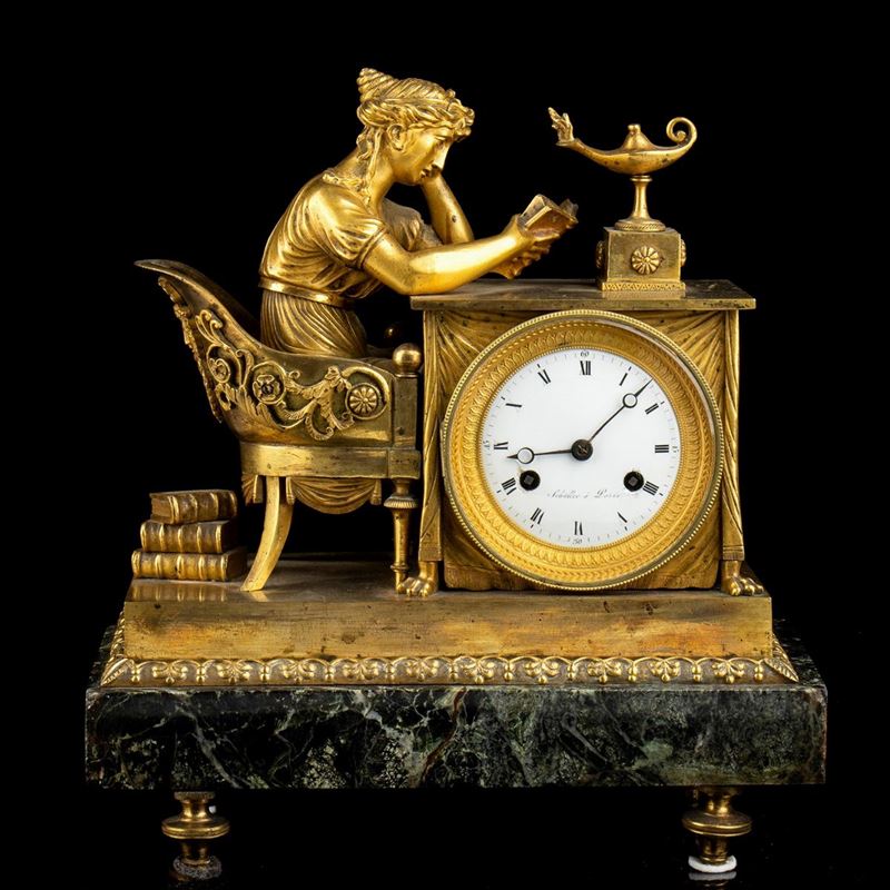 Orologio in Bronzo "la Lettrice” - Francia, XIX Secolo, Firmato Schüller a Paris