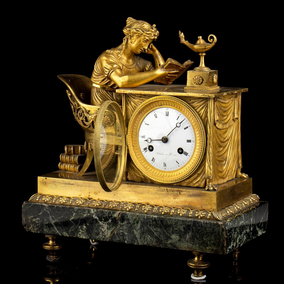 Orologio in Bronzo "la Lettrice” - Francia, XIX Secolo, Firmato Schüller a Paris