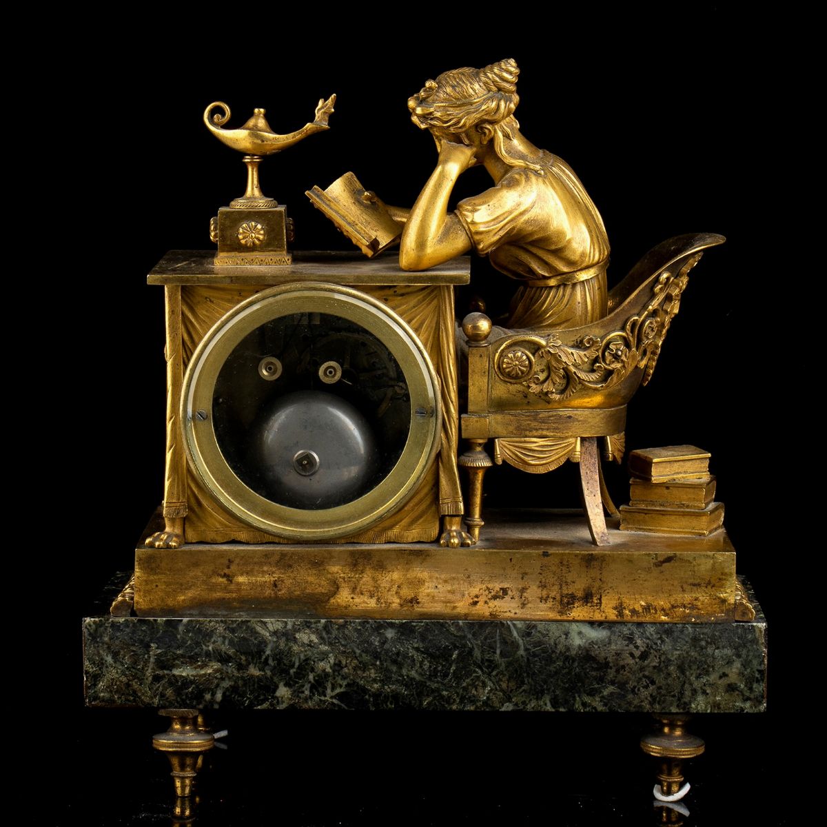Orologio in Bronzo "la Lettrice” - Francia, XIX Secolo, Firmato Schüller a Paris