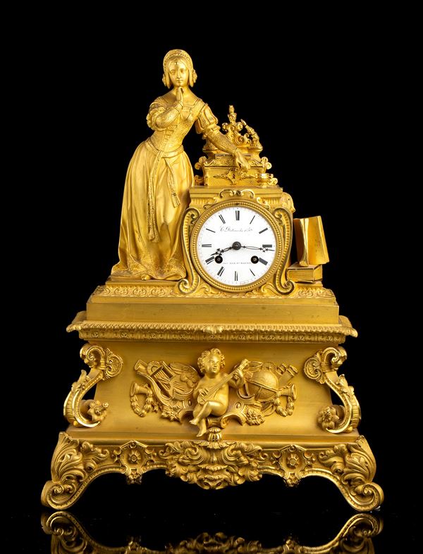 Orologio da appoggio in bronzo - Francia, Parigi XIX secolo, firmato CONSTANTINE LOUISE DETOUCHE (1810-1899)