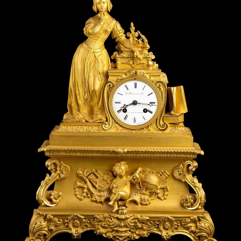 Orologio da Appoggio in Bronzo - Francia, Parigi XIX Secolo, Firmato Constantine Louise Detouche ...