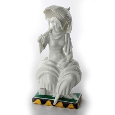 Dama con Parasole, Scultura in Volume in Porcellana Bianca