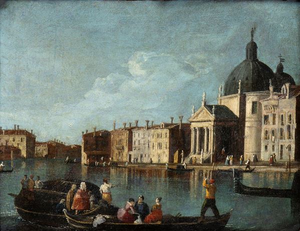 Artista veneziano, XVIII secolo - Venice, a view of the Grand Canal with San Simeone Piccolo