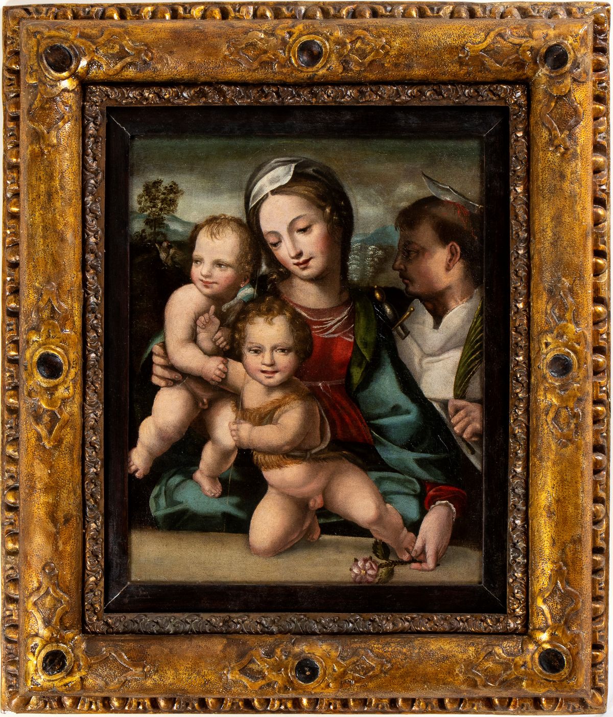 Artista Senese, XVI Secolo - Madonna con il Bambino, San Giovannino e San Pietro Martire