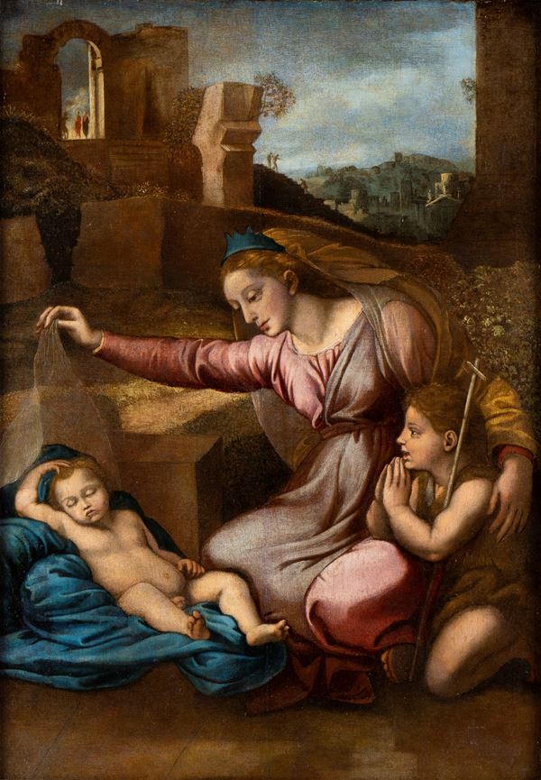 Raffaello Sanzio - Madonna con San Giovannino e il Bambino dormiente (Madonna del Velo o Madonna del Diadema Blu)