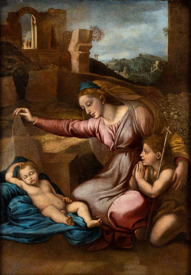 Raffaello Sanzio - Madonna con San Giovannino e il Bambino Dormiente (madonna del Velo o Madonna ...