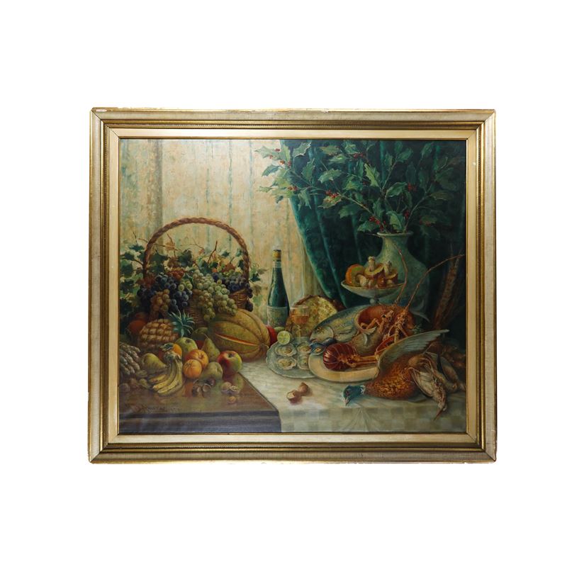 Composizione con Fiori , Frutta e Pesci e Uccelli