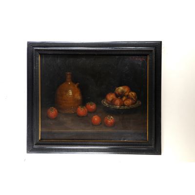 Natura Silente con Frutta e Vasellame