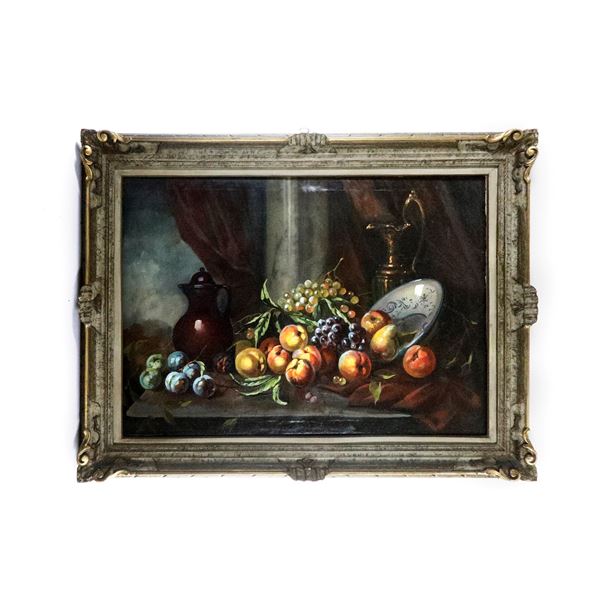 Still life composition with fruit and tableware