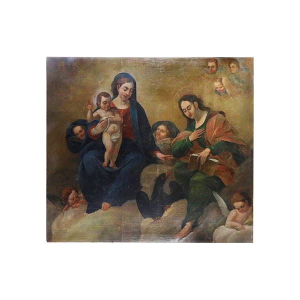 Madonna and Child with St. John the Evangelist and choir of angels  (XVIII century)  - oil painting on canvas - Auction Smart Auction: Furniture, Paintings, Sculptures and more at affordable prices - Bertolami Fine Art - Casa d'Aste