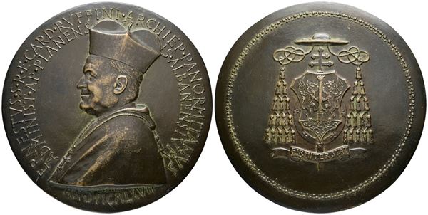 RELIGIOSE. Grande Medaglia Cardinale Ernesto Ruffini 1967. Arcivescovo di Palermo e amministratore di Piana degli Albanesi. AE 116mm  - Auction MODERN COINS, MEDALS, MINTING DIES AND MASONIC RARITIES - Bertolami Fine Art - Casa d'Aste