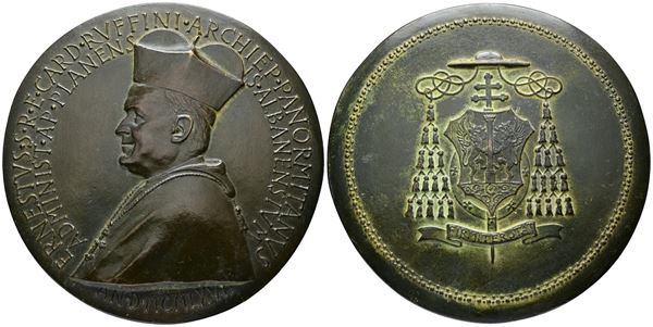 RELIGIOSE. Grande Medaglia Cardinale Ernesto Ruffini 1967. Arcivescovo di Palermo e amministratore di Piana degli Albanesi. AE 116mm  - Auction MODERN COINS, MEDALS, MINTING DIES AND MASONIC RARITIES - Bertolami Fine Art - Casa d'Aste