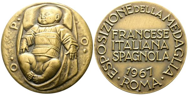 REPUBBLICA ITALIANA. Medaglia "Esposizione della Medaglia Francese Italiana Spagnola", Roma 1967. 60mm  - Auction MODERN COINS, MEDALS, MINTING DIES AND MASONIC RARITIES - Bertolami Fine Art - Casa d'Aste