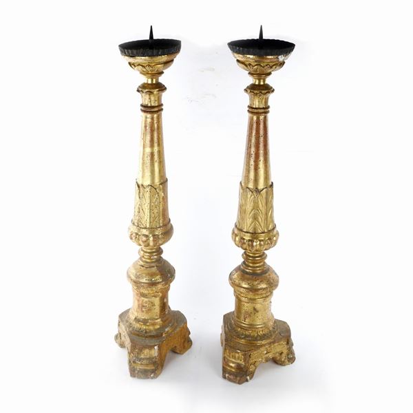 Pair of giltwood torches  (first half of the 19th century)  - Auction Smart Auction: Furniture, Paintings, Sculptures and more at affordable prices - Bertolami Fine Art - Casa d'Aste