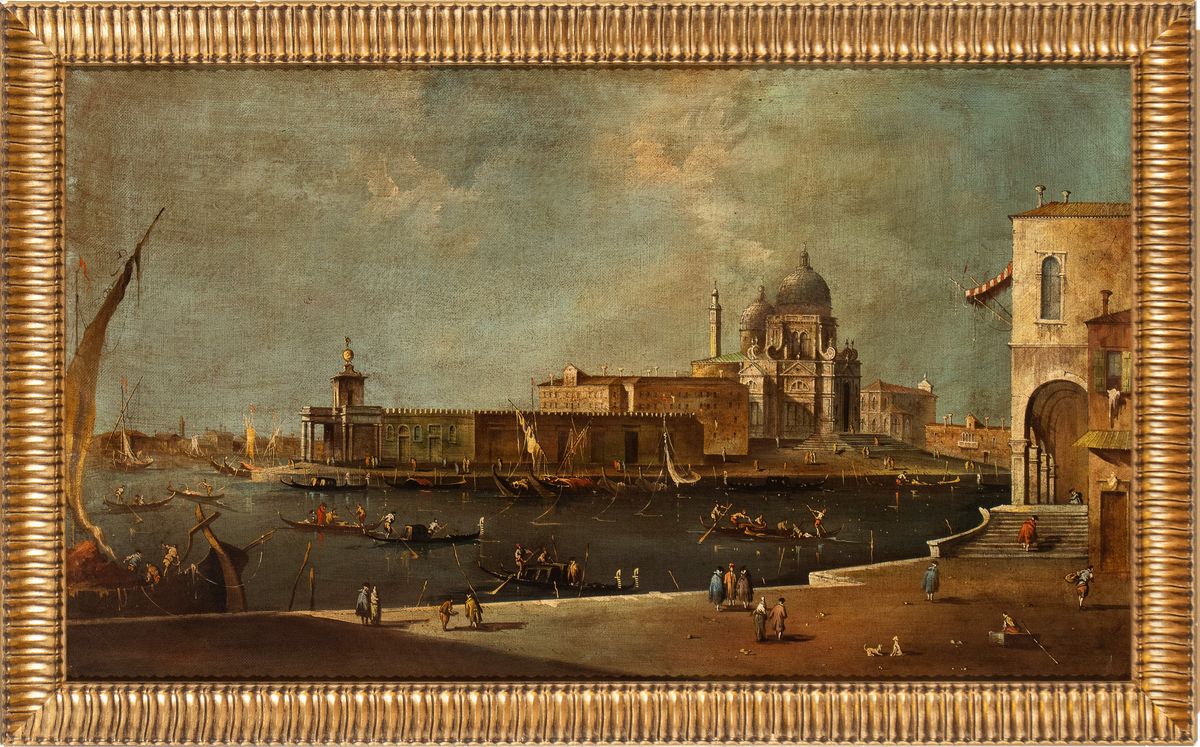 Artista Veneto, XIX Secolo - Veduta di Venezia con Punta della Dogana e Santa Maria della Salute