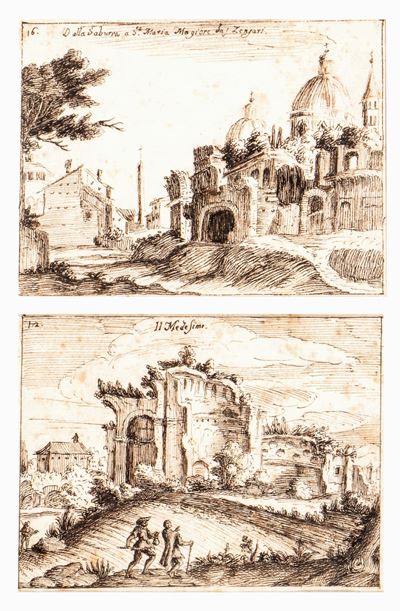 A) Veduta della Suburra con Santa Maria Maggiore sullo Sfondo; B) Rovine Classiche nei Pressi di ...
