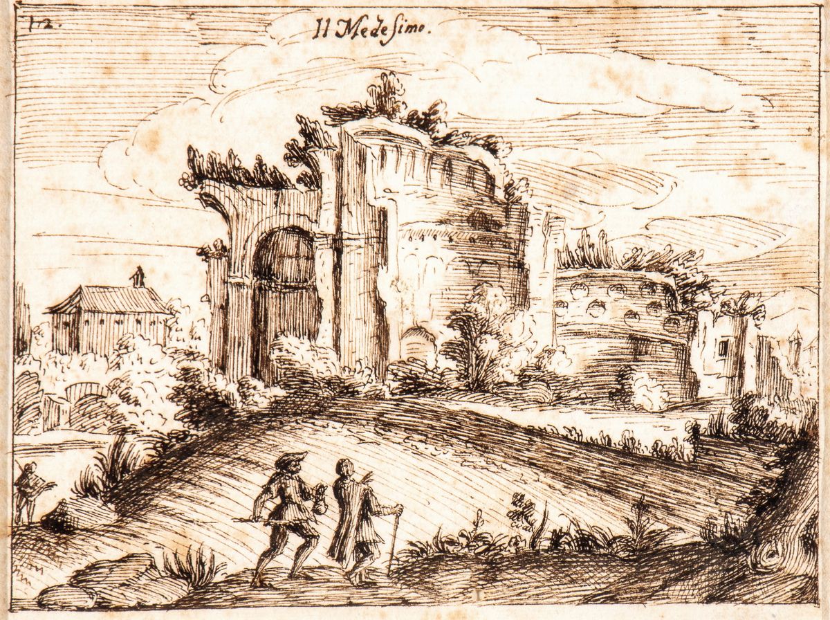 Giovanni Battista Mercati - A) Veduta della Suburra con Santa Maria Maggiore sullo Sfondo; B) Rov...