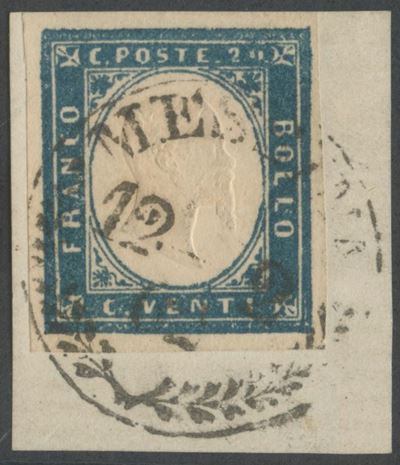 Francobollo, 20 centesimi cobalto grigiastro (n. 15Dd), Sardegna IV emissione