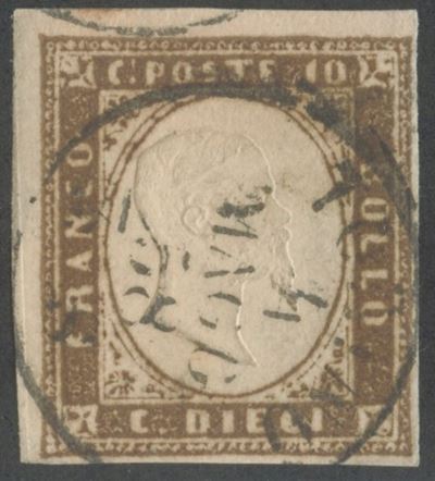 Cardillo, Sardegna IV emissione – 10 centesimi, terra d’ombra giallognolo (n. 14b, A)