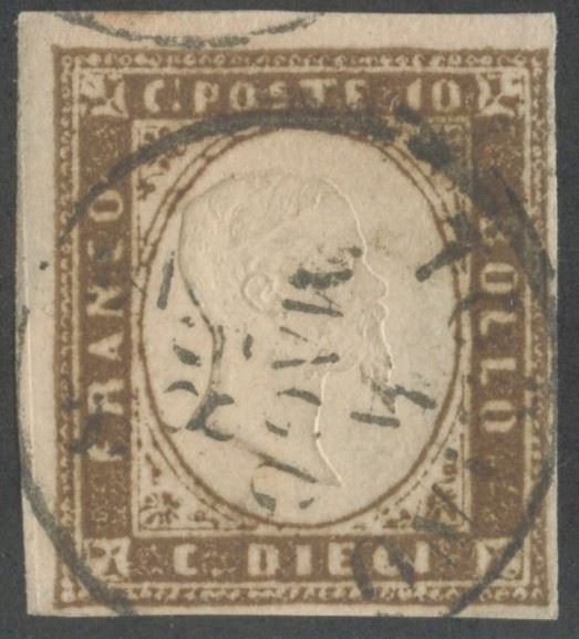 Cardillo, Sardegna IV emissione – 10 centesimi, terra d’ombra giallognolo (n. 14b, A)