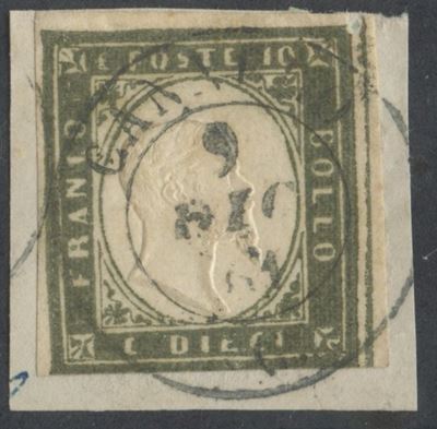 Regno d’Italia, 10 centesimi “oliva” (Sardegna IV emissione), oliva grigio verdastro carico n. 14...
