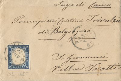 Francobollo 20 centesimi, Azeglio/Italia, Sardegna IV emissione (Milano, 28.11.1861)