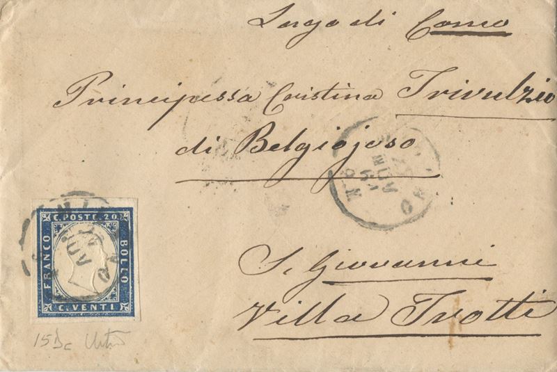 Francobollo 20 centesimi, Azeglio/Italia, Sardegna IV emissione (Milano, 28.11.1861)