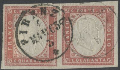 Sardegna, IV emissione, 40 cent. rosa chiaro (n. 16Ea) – coppia usata