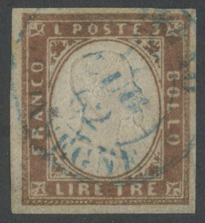 Emissione 3 lire (rame) 1861, Sardegna, “Torino - Consegne” (17 luglio 1862)