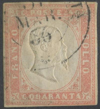 Sardegna, IV emissione, 40 centesimi vermiglio-rosa (n. 16c)