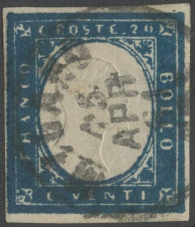 Ballabio, Raybaudi, Sardegna IV emissione – 20 centesimi, cobalto verdastro scuro (n. 15Df.)