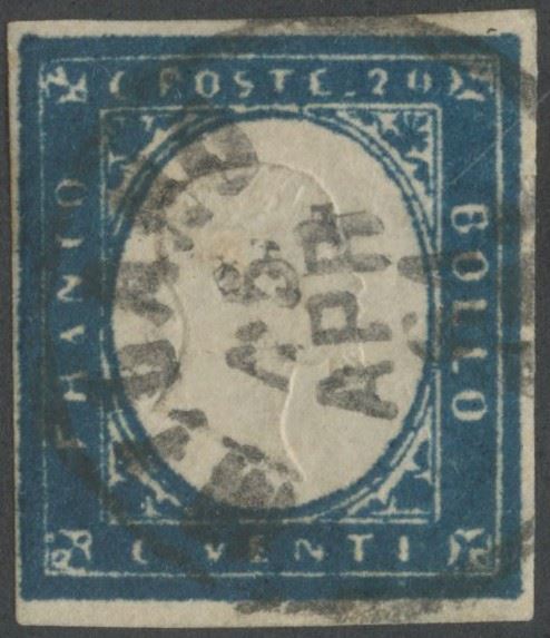 Ballabio, Raybaudi, Sardegna IV emissione – 20 centesimi, cobalto verdastro scuro (n. 15Df.)