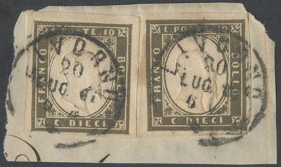 Ballabio, Sardegna IV emissione – 10 centesimi oliva grigio-brunastro scurissimo (1861), n. 14Cbb...