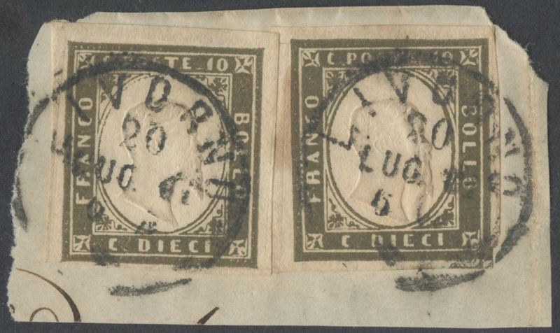 Ballabio, Sardegna IV emissione – 10 centesimi oliva grigio-brunastro scurissimo (1861), n. 14Cbb...
